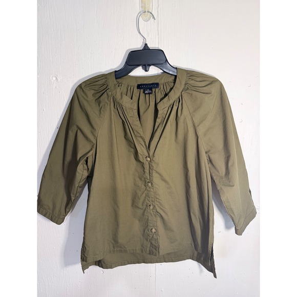Sanctuary Tops - Sanctuary Olive Green Cotton V-Neck Button Front 3/4 Sleeve Blouse XS CB2145PLH